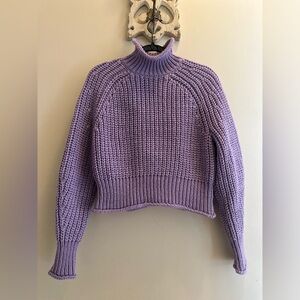H&M Lavender Lilac Purple Chunky Knit Sweater Long Sleeve Cropped Turtle Sz S